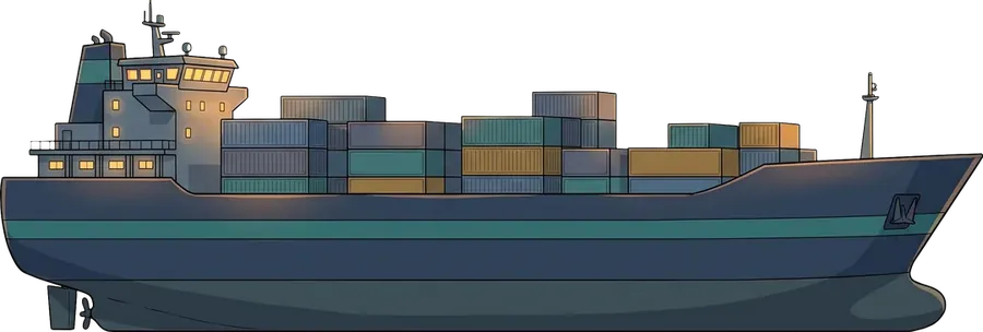 Containerschiff auf Nachtfahrt